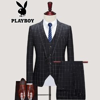 PLAYBOY 花花公子 西装男三件套装韩版修身时尚男士休闲一粒扣西服新郎伴郎礼服正装外套328