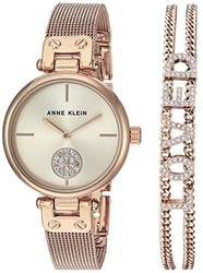 Anne Klein 安妮克莱因 女式施华洛世奇水晶点缀网眼手表和手镯套装 AK/3552