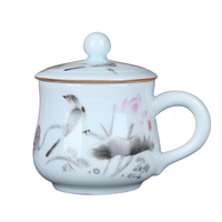 九楼阁 青瓷大肚杯 350ml 翠鸟莲香