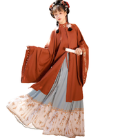 檀香阁 明制汉服 女士立领对襟衫齐腰裙 深橘红+蓝色 S