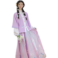 檀香阁 明制汉服 铃香 女士半袖立领对襟长衫齐腰裙 粉紫色 S