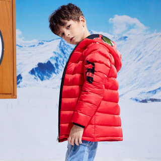 特步儿童男中大童外套加绒时尚保暖羽绒服2019年冬季新品白鸭绒