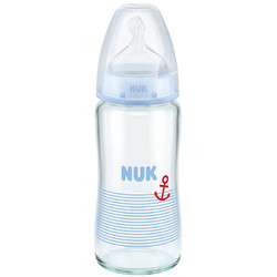 NUK 玻璃彩色奶瓶 硅胶奶嘴款 240ml 蓝色船锚 0-6月