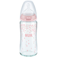 NUK 玻璃彩色奶瓶 硅胶奶嘴款 240ml 粉色水滴 0-6月