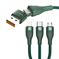 BASEUS 倍思 闪速系列 USB-A/Type-C转Lightning/Micro-B/Type-C 100W 数据线 尼龙编织 1.2m 绿色