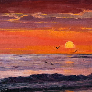 墨斗鱼艺术 纪钧译《夕阳》60x40cm 布面油画