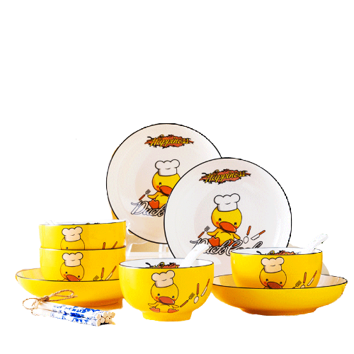 應州東進 厨师小黄鸭 陶瓷餐具套装 16件套 黄色