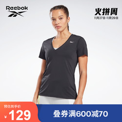 Reebok 锐步 官方女子GI4999基础LOGO修身V领时尚潮流运动短袖T恤