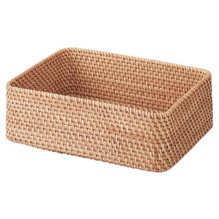 MUJI 無印良品 无印良品 MUJI 可重叠藤编长方形篮/小 原色 约26*36*12cm