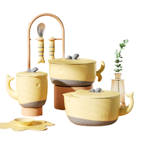 kub 可优比 K-JYCJ06 儿童餐具5件套 鲸鱼款 樱草黄 注水碗+沙拉碗+牛奶杯+叉勺+吸盘