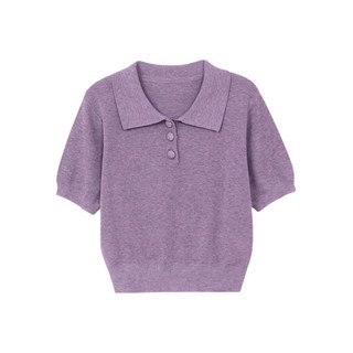 HSTYLE 韩都衣舍 女士POLO领针织衫 LU9087 紫色 M