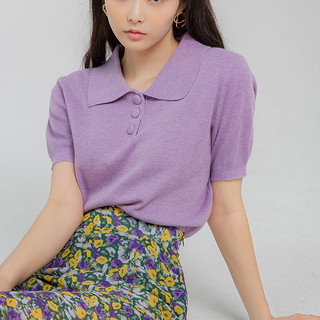 HSTYLE 韩都衣舍 女士POLO领针织衫 LU9087 紫色 M