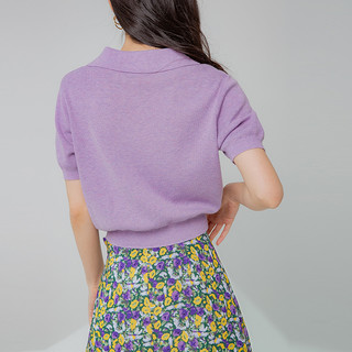 HSTYLE 韩都衣舍 女士POLO领针织衫 LU9087 紫色 M