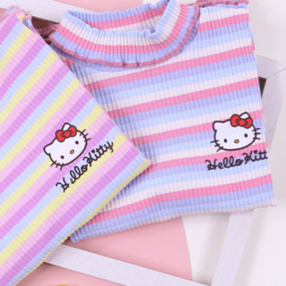 Hello Kitty 凯蒂猫 KT03D09435 女童条纹高领长袖T恤 紫色 110cm
