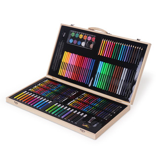 铭塔儿童木盒绘画218件文具套装 铅笔蜡笔水彩笔颜料美术画画板