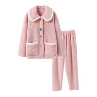 安之伴 女士珊瑚绒睡衣套装 82141322151 虾粉 M