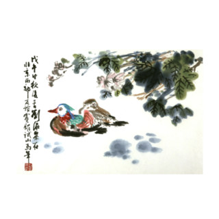 朶雲軒 刘海粟《芙蓉鸳鸯》55x38cm 宣纸