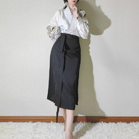 织造司 改良 宋制汉服 工作日 女士直领对襟衫旋裙 白+黑 S
