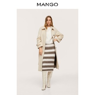 MANGO女装毛呢外套2021秋冬新款腰带设计长款设计休闲羊毛大衣