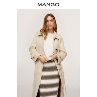 MANGO女装毛呢外套2021秋冬新款腰带设计长款设计休闲羊毛大衣