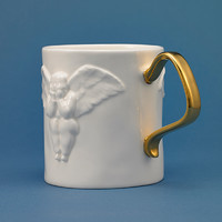 稀奇 骨瓷茶杯金把天使浮雕 马克杯 7.8cm x 9.3cm