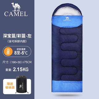 CAMEL 骆驼 睡袋成人 户外旅行便携秋冬季加厚露营防寒单人大人隔脏睡袋 A8W03009 深宝蓝/彩蓝左边 2.15KG