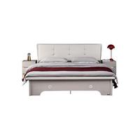 QuanU 全友 126003 现代简约板木床+床头柜*2 时尚灰 1.8m床 高箱款