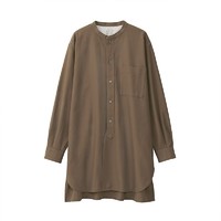 MUJI 無印良品 男女款中长款长袖衬衫 BCJ15C1A 棕色 S-M