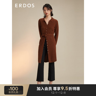 ERDOS 善系列女士21秋冬新款纯山羊绒小翻领单排扣抽条针织连衣裙