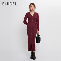 SNIDEL2021秋冬新品优雅修身单排扣滚边绑带针织连衣裙SWNO215051
