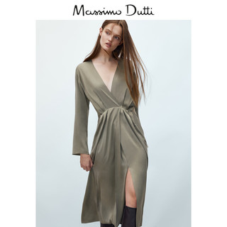 Massimo Dutti女装 褶皱弹性细节长款真丝女士飘逸时尚连衣裙 06651744527