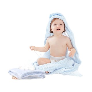 Purcotton 全棉时代 802-004027 婴儿水洗纱布浴巾 2条装 蓝色+白色 115*115cm