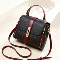 爱情海包包女包复古印花单肩包女时尚韩版水桶包百搭手提包斜挎包女小包潮(啡配红)