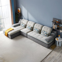 QuanU 全友 102137K+120358 现代简约布艺沙发+茶几电视柜+一桌六椅 1+3+转