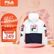 FILA 斐乐 男装 时尚撞色logo印花长袖连帽套头卫衣 男女同款 LM183375 100 白/深蓝 L