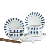 惠寻 京东自有品牌 和风千叶草餐具16件套 陶瓷碗碟套装盘子勺筷