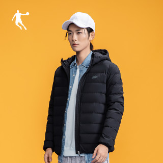 商品乔丹男装运动羽绒服男2021冬季黑色连帽厚款保暖短款梭织外衣外套