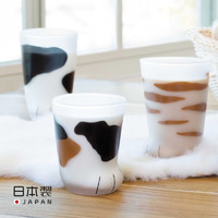 日本进口coconeco可爱猫爪杯果汁杯礼物儿童水杯磨砂玻璃杯牛奶杯 虎纹猫-230ml