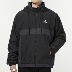 adidas阿迪达斯秋冬新款加绒男子梭织夹克运动服跑步宽松立领休闲外套