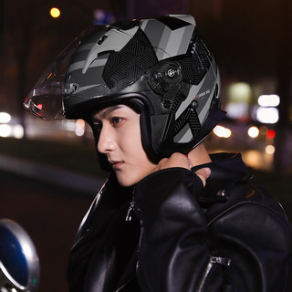 野马3C认证摩托车头盔男女士电动车四季全盔灰冬季保暖安全帽半盔