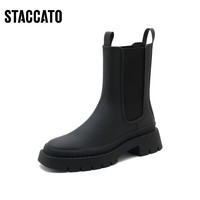 STACCATO 思加图 2021冬季新款酷帅切尔西靴烟筒靴厚底加绒女中靴EDC02DZ1