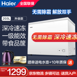 Haier 海尔 冰柜家用无需除霜203升全冷冻一级能效带脚轮食品筐 203升可装280斤肉