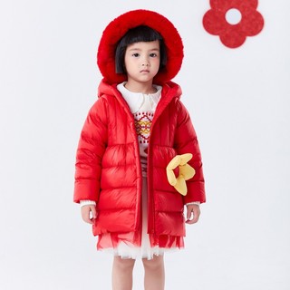 mini balabala 迷你巴拉巴拉 ZA0E074211381-60611 女童中长款羽绒服 中国红 100cm
