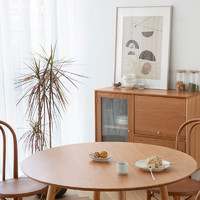全实木小圆桌餐桌家用简约北欧圆形桌子樱桃木休闲桌饭桌