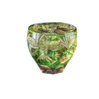 中国国家博物馆 海晏河清手工玻璃杯 浮雕杯子 绿色