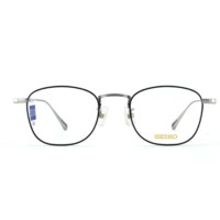 SEIKO 精工&MingYue 明月 H03097 黑银色钛金属眼镜框+1.60折射率 防蓝光镜片