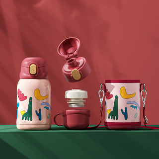 jore babu 小袋鼠巴布 儿童保温杯带吸管儿童水杯316不锈钢双盖两用