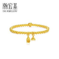 CHJ JEWELLERY 潮宏基 古法-莲蓬念珠 两世欢黄金手链女士手串金珠足金转运珠手链古法黄金串珠手饰 链约16cm