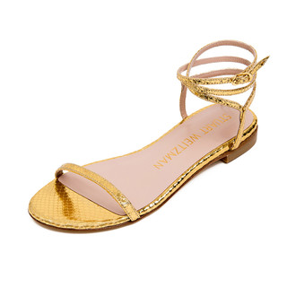 STUART WEITZMAN 女士金色蛇纹牛皮凉鞋 MERINDA FLAT MINI PRNT MET SNAKE GOLD 36.5