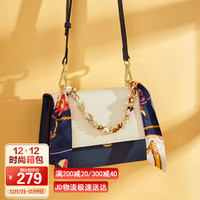 阿尔皮纳意大利袋鼠（L'ALPINA）女士包包牛皮丝巾包休闲时尚链条包撞色单肩手提包百搭斜挎包包女包 612011020白配蓝